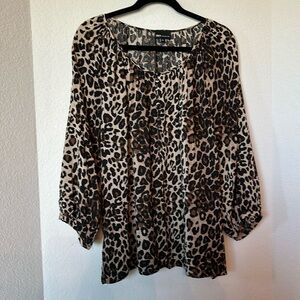 Jones New York 2X Leopard Print Blouse Lightweight Career Top
